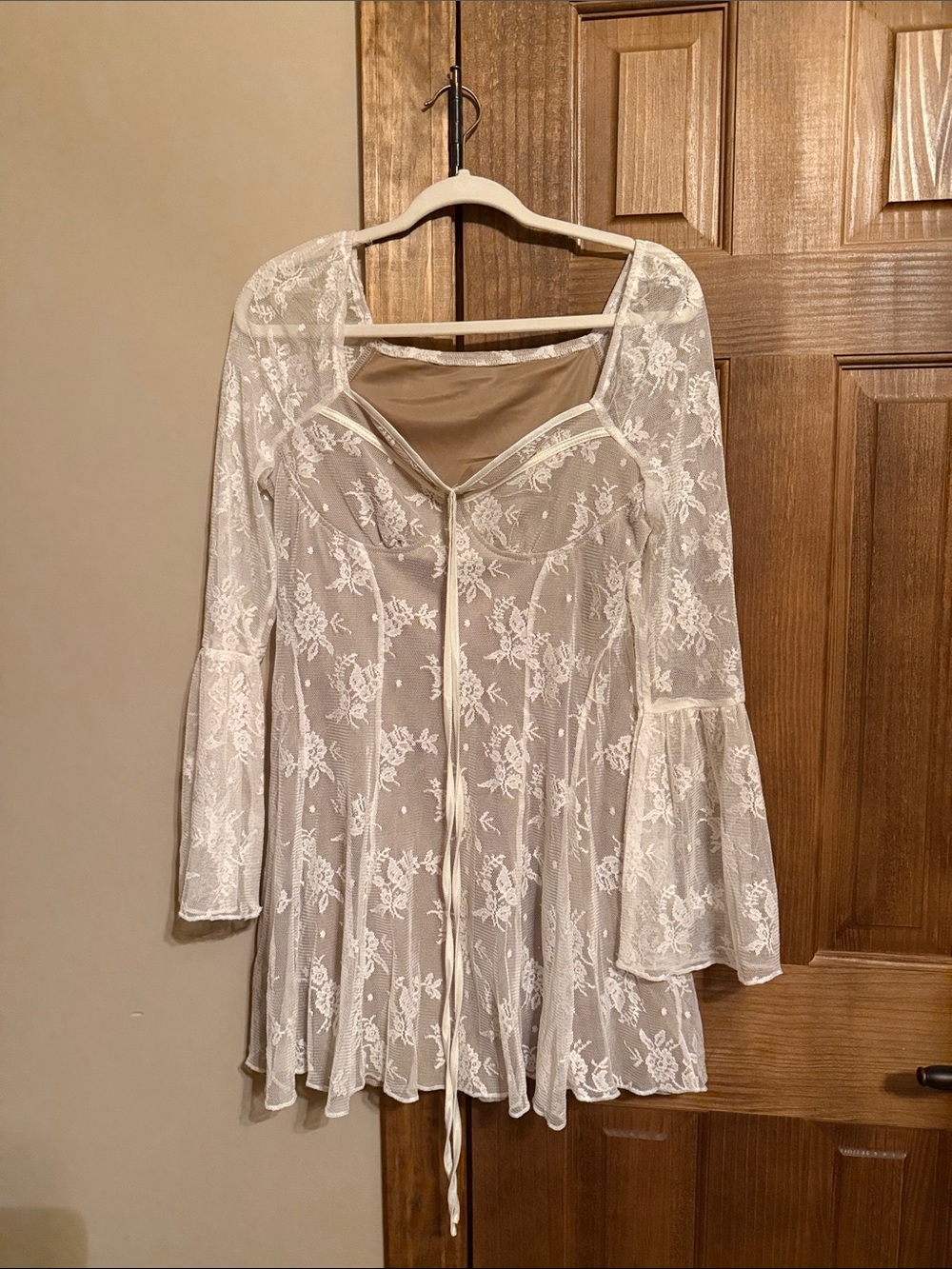 SHEIN Cream Lace Peplum dress with Bell Sleeves